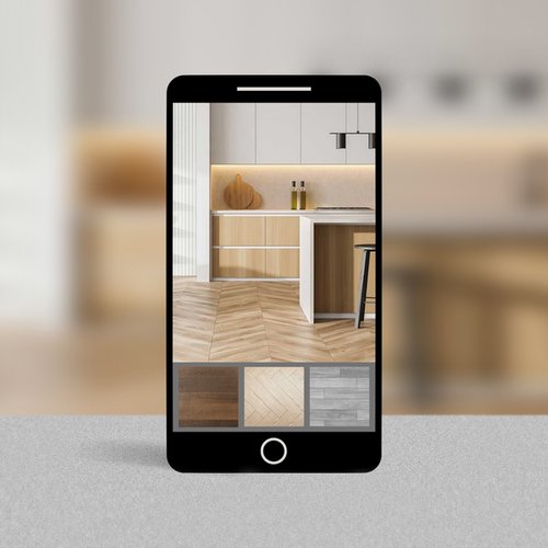 Roomvo Product Visualizer app on smartphone - Korfhage Floor Covering in the Louisville, KY area