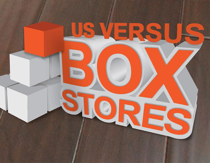 us vs box stores graphic from Korfhage Floor Covering in the Louisville, KY area