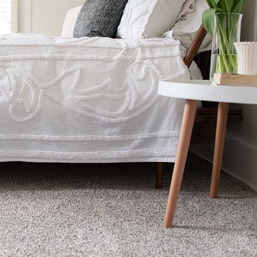 Bedroom with gray carpet from Korfhage Floor Covering in the Louisville, KY area